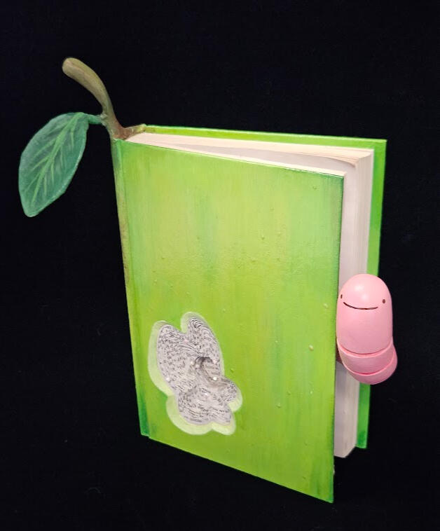 Bookworm 2 - used book, air dry clay